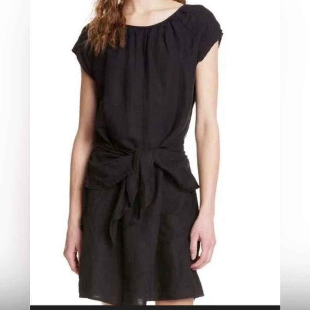 Joie Black 100% Linen Cap Sleeve Tie Waist Mini Dress 19-1-889-DR01781 Small